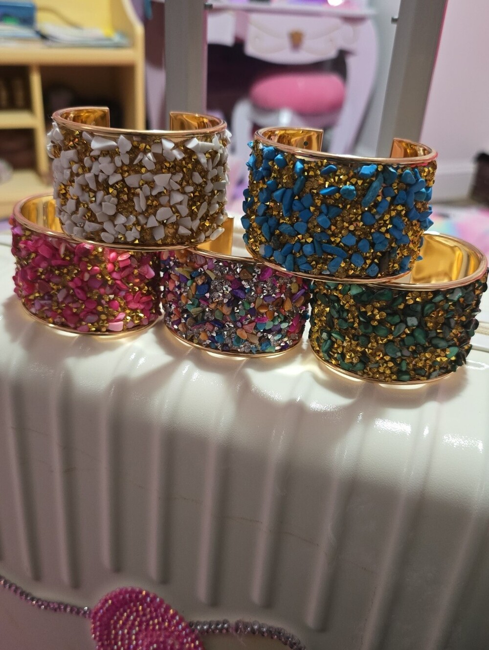 Gold-Tone Multicolor Stone Cuff Bracelet - Women Jewelry